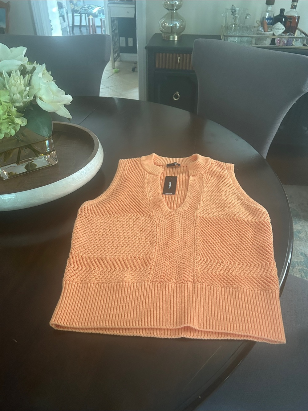 Express Peach Knit Crop Tank with V-Notch